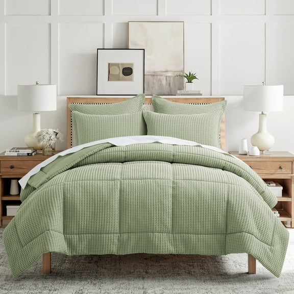 Levtex Home - Mills Waffle Desert Sage Comforter Set - Twin Comforter   One Standard Pillow Case - Desert Sage Waffle Weave - Comforter (68 x 88in.) and Pillow Case (26 x 20in.) - Cotton