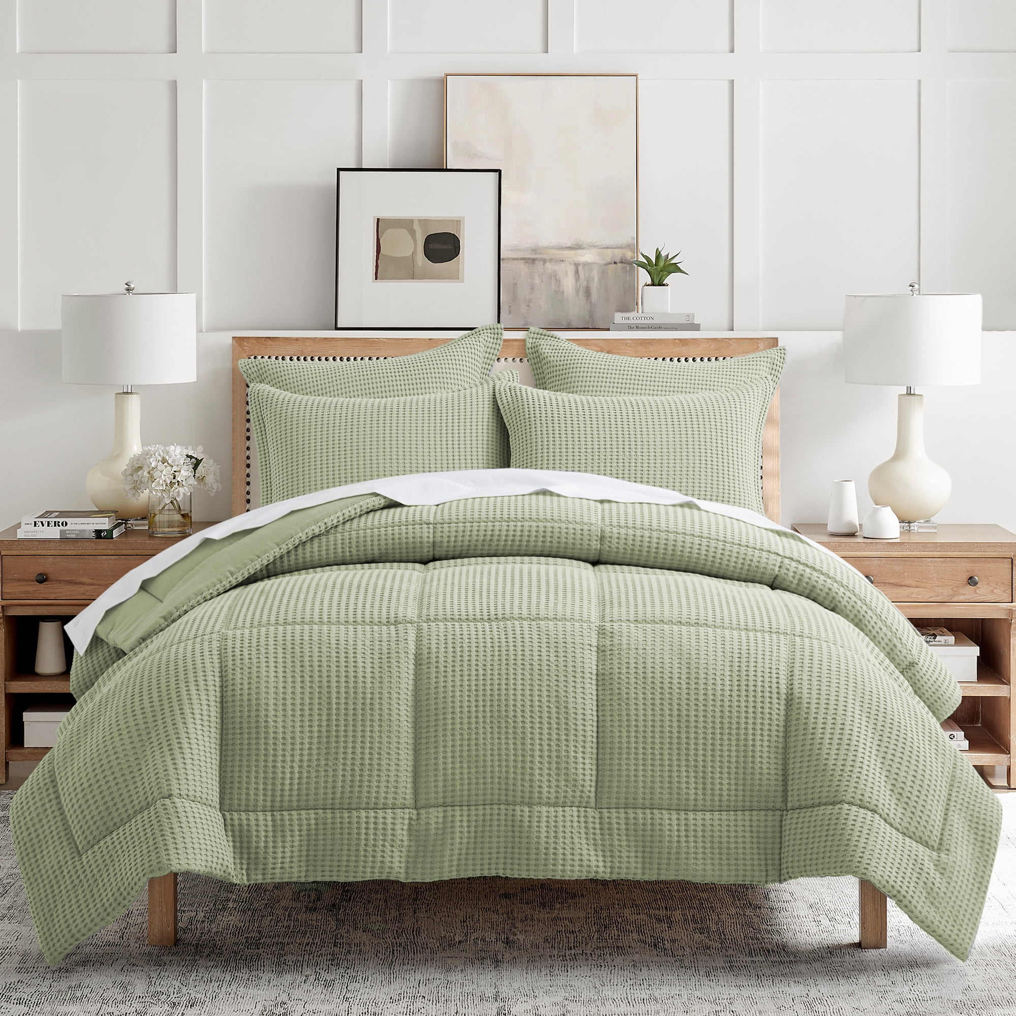 Sage Green Cotton Twin Waffle Comforter Set