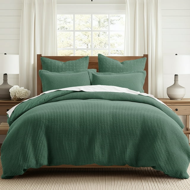 Levtex Home - Mills Waffle Forest Green Duvet Cover Set - Twin Duvet Cover + One Standard Pillow Case - Forest Green Waffle Weave - Duvet Cover (68 x 88in.) and Pillow Case (26 x 20in.) - Cotton