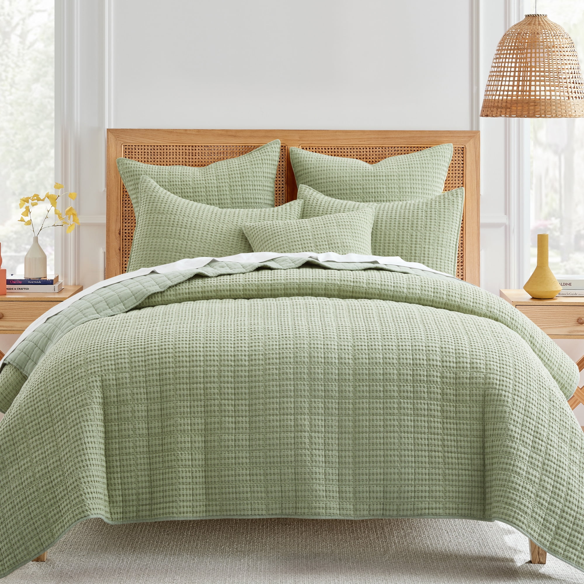 Desert Sage Full/Queen Microfiber Waffle Quilt Set