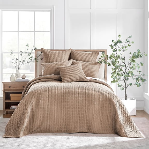 Levtex Home - Mills Waffle - KIng Bedspread Set - Blush Cotton Waffle - Bedspread Size (122 x 106in.), Sham Size (36 x 20in.)