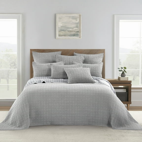 Levtex Home - Mills Waffle - KIng Bedspread Set - Grey Cotton Waffle - Bedspread Size (122 x 106in.), Sham Size (36 x 20in.)