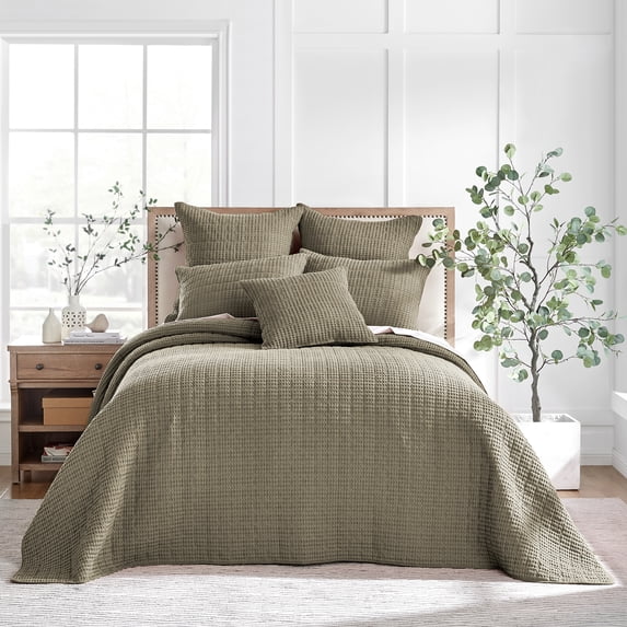 Levtex Home - Mills Waffle - KIng Bedspread Set - Taupe Cotton Waffle - Bedspread Size (122 x 106in.), Sham Size (36 x 20in.)