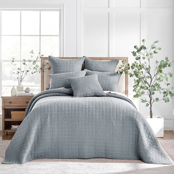 Levtex Home - Mills Waffle - King Bedspread Set - Chambray Cotton Waffle - Quilt Size (118 x 120in.), Sham Size (36 x 20in.)