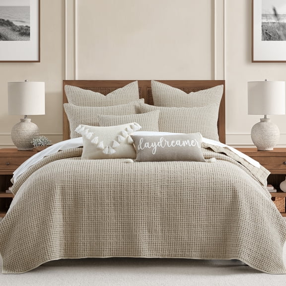 Levtex Home Mills Waffle King / Cal King Quilt Set (106x92in) with 2 Pillow Shams (36x20in) - Wheat - Cotton Waffle King Size Quilt Bedding Set - Lightweight, Soft, Pre-Washed