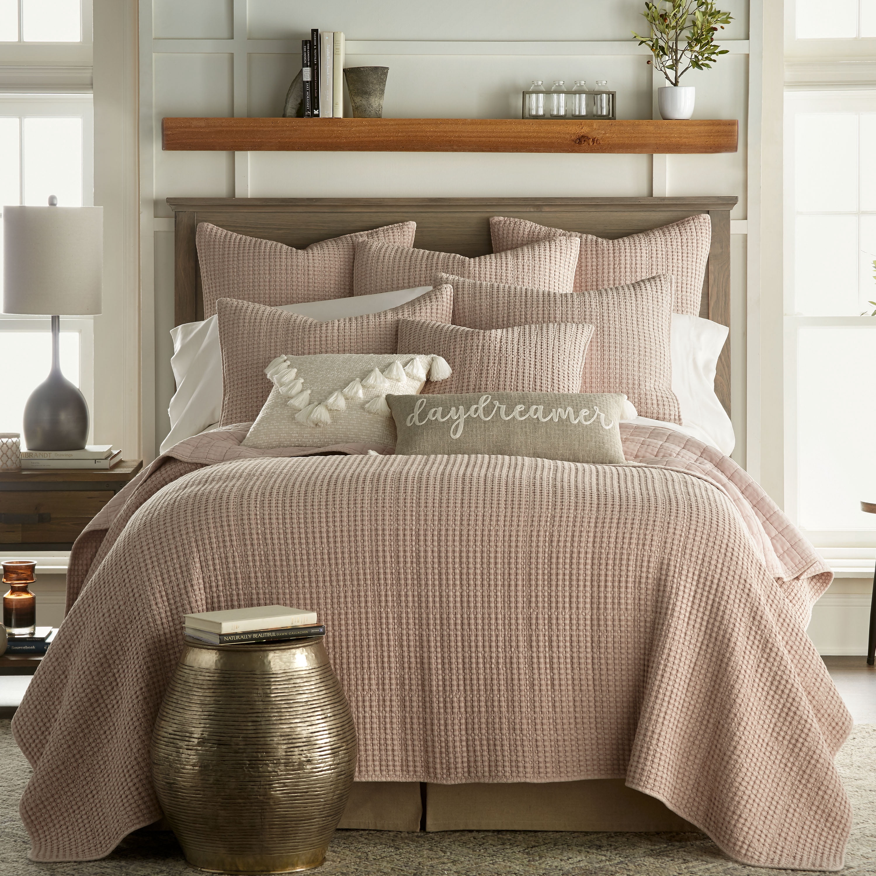 Levtex Home - Mills Waffle - King/Cal King Quilt Set - Blush Cotton Waffle - Quilt Size (106 x 92in.), Sham Size (36 x 20in.)