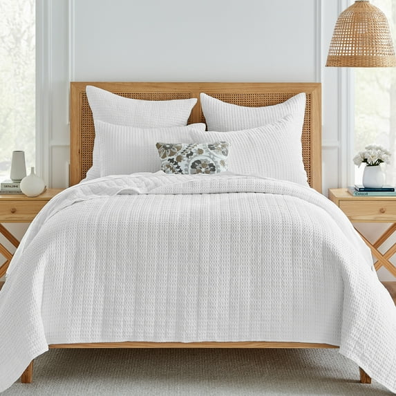 Levtex Home - Mills Waffle - King/Cal King Quilt Set - Bright White Cotton Waffle - Quilt Size (106 x 92in.), Sham Size (36 x 20in.)