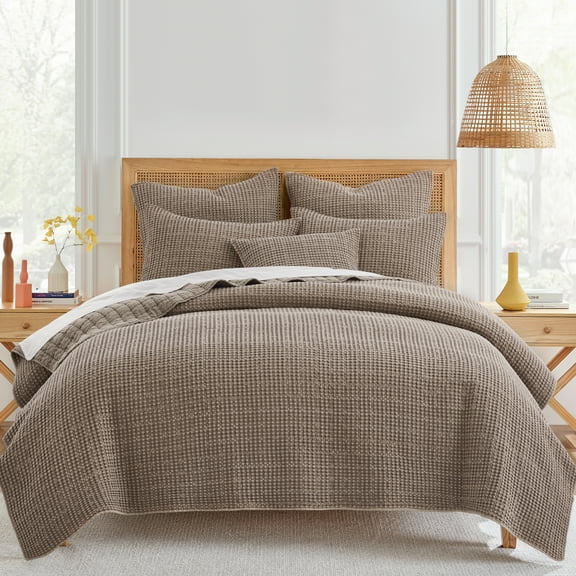 Levtex Home - Mills Waffle - King/Cal King Quilt Set - Cocoa Cotton Waffle - Quilt Size (106 x 92in.), Sham Size (36 x 20in.)