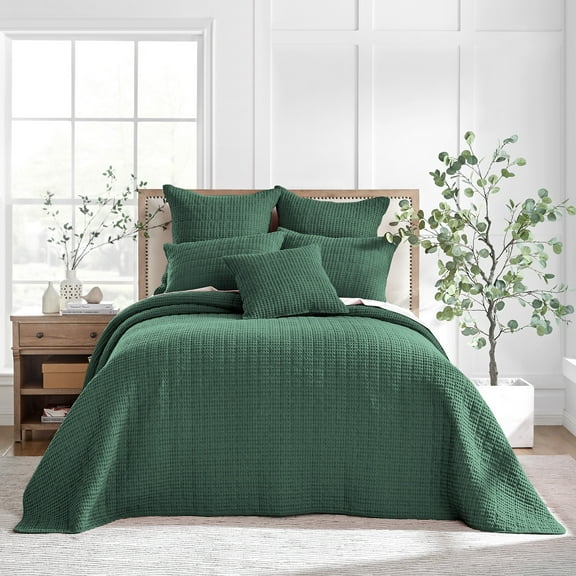 Levtex Home - Mills Waffle - Queen Bedspread Set - Chambray Cotton Waffle - Quilt Size (102 x 118in.), Sham Size (26 x 20in.)