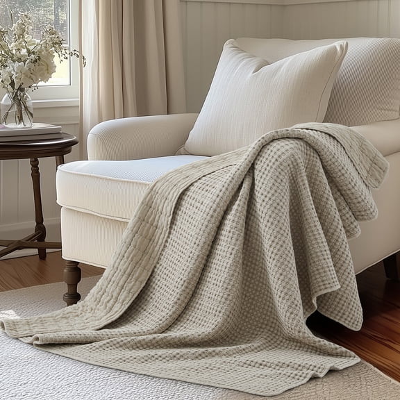 Levtex Home - Mills Waffle - Throw - Wheat Cotton Waffle - Throw Size 50 x 60in.