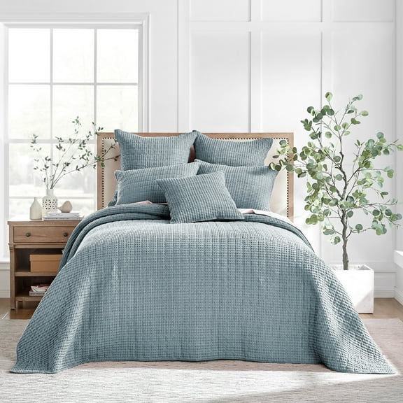 Levtex Home - Mills Waffle - Twin Bedspread Set - Chambray Cotton Waffle - Quilt Size (80 x 110in.), Sham Size (26 x 20in.)