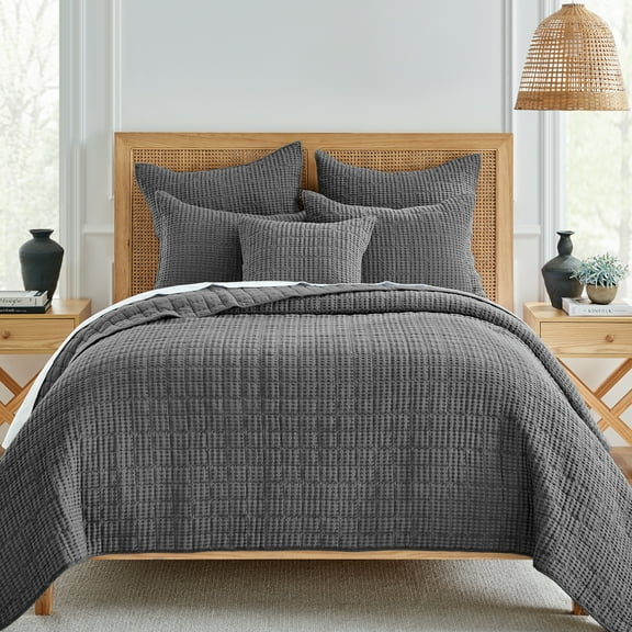 Levtex Home - Mills Waffle - Twin Bedspread Set - Charcoal Cotton Waffle - Bedspread Size (84 x 104in.), Sham Size (26 x 20in.)
