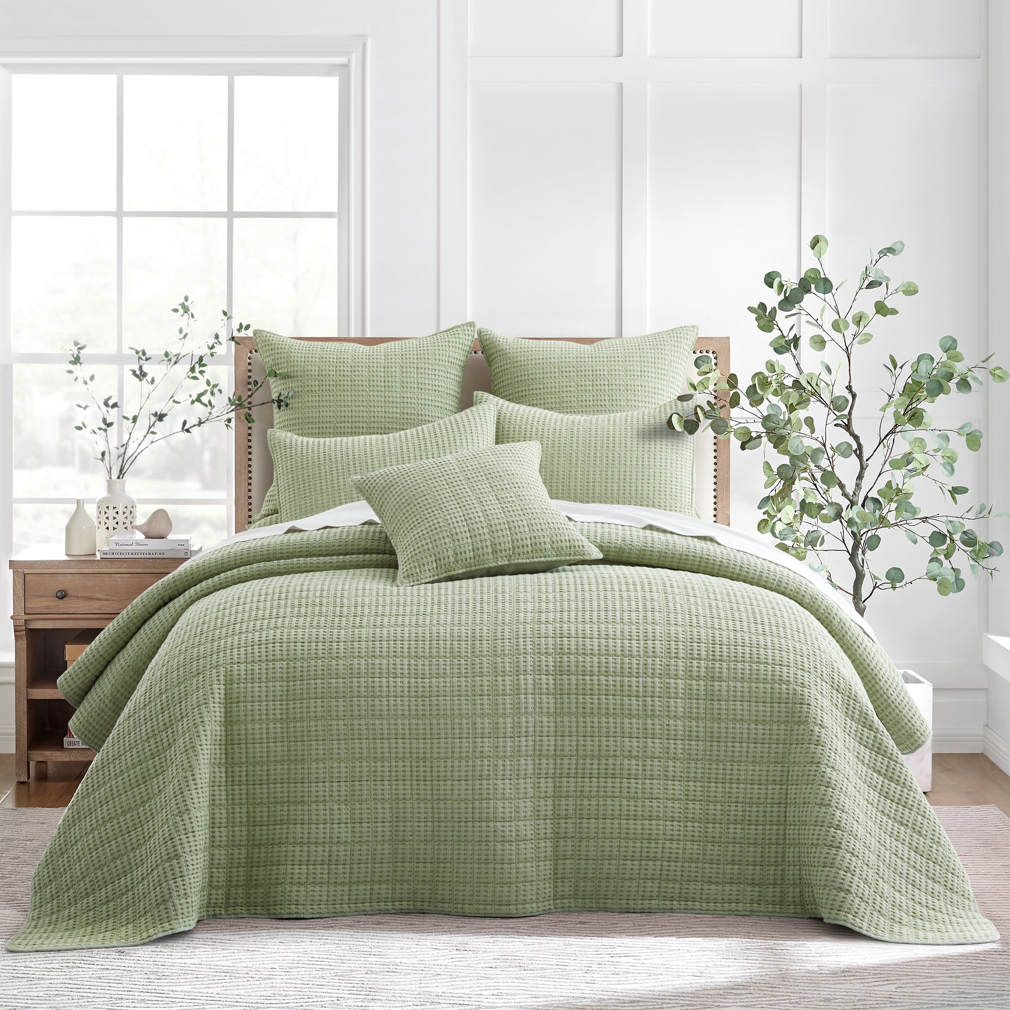 Desert Sage Cotton Waffle Twin Bedspread Set
