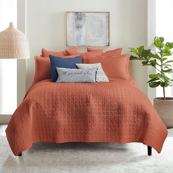 Levtex Home - Mills Waffle - Twin/Twin XL Quilt Set - Adobe Cotton Waffle - Quilt Size (68 x 86in.), Sham Size (26 x 20in.)