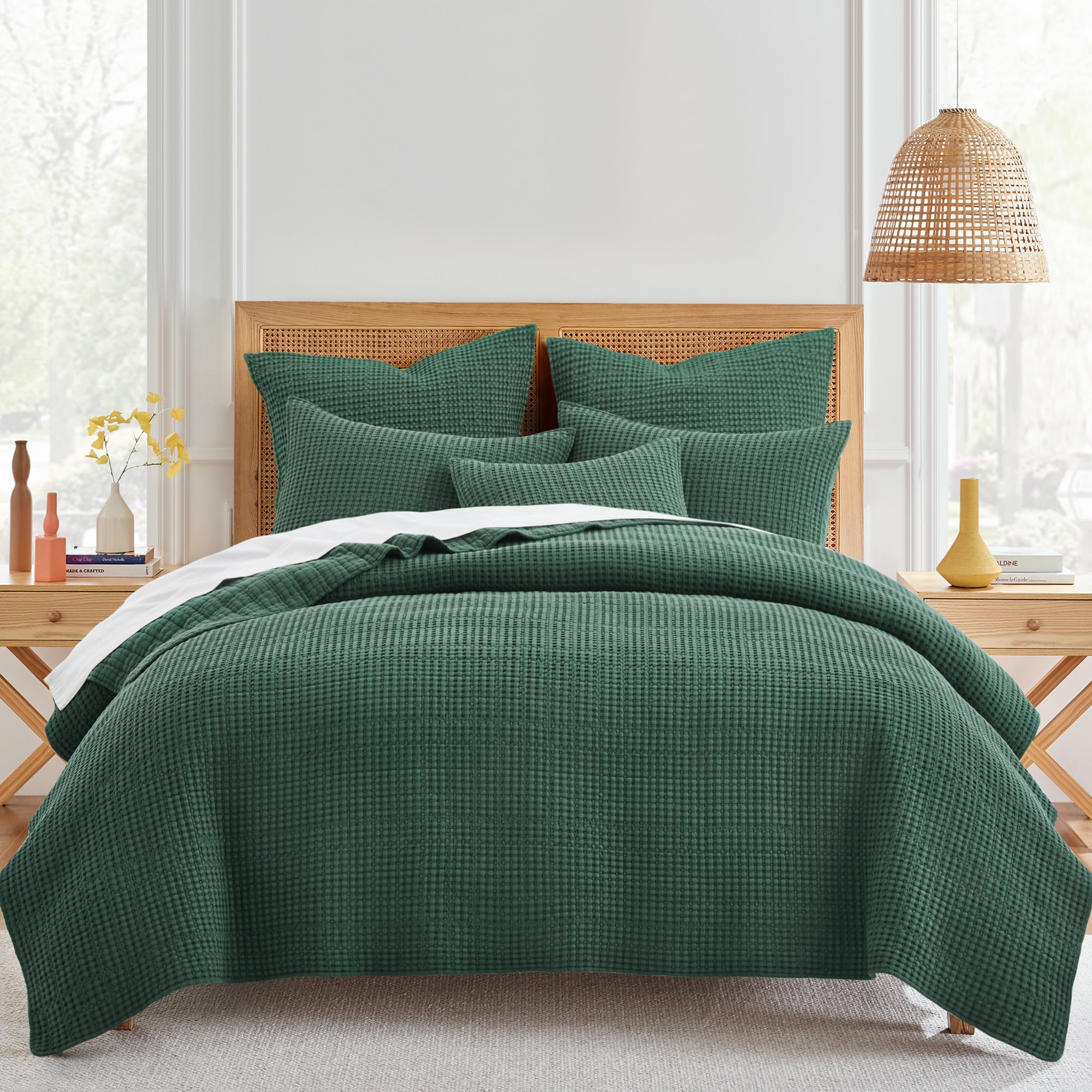 Forest Green Cotton Twin Reversible Quilt Set