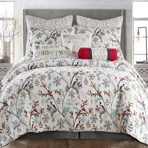 Levtex Home - Mistletoe Quilt - Full/Queen - Christmas Trees - Teal Red Green White - Quilt (88x92in.) - Reversible - Cotton