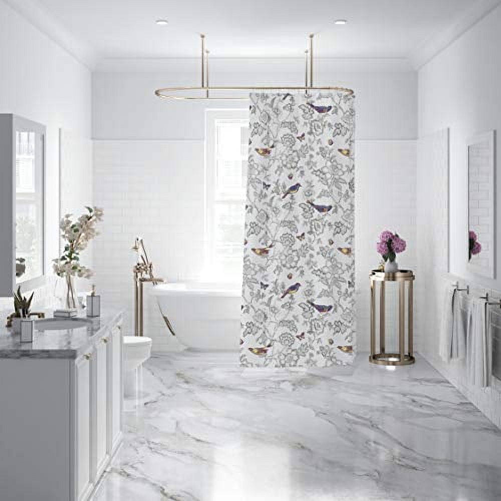 Mockingbird Grey and Multicolor Cotton Shower Curtain with Liner