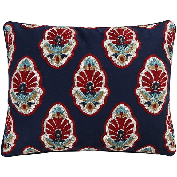 Levtex Home - Moreno - Decorative Pillow (14X18in.) - Embroidered Damask - Blue, Red, Gold