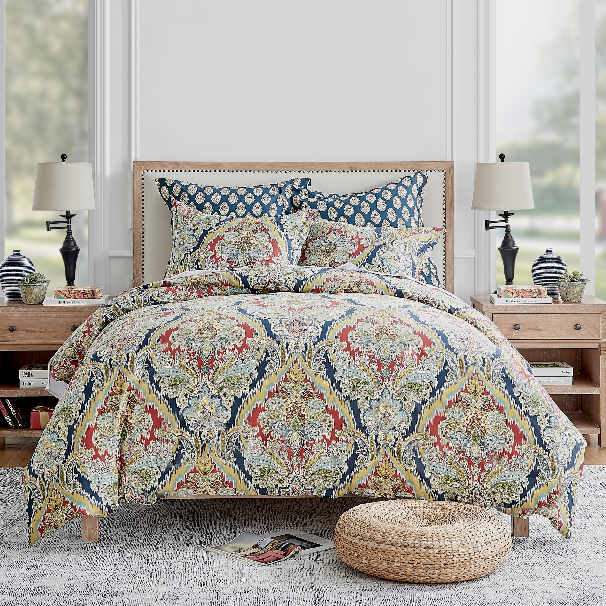 Moreno Full/Queen Multicolor Cotton Damask Duvet Cover Set
