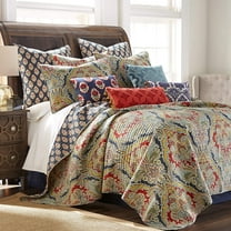 Levtex Home - Moreno Quilt Set - Full/Queen Quilt   Two Standard Pillow Shams - Traditional Damask - Red, Blue, Grey, Gold, Teal - Quilt (88x92in.) and Pillow Shams (26x20in.) - Reversible - Cotton