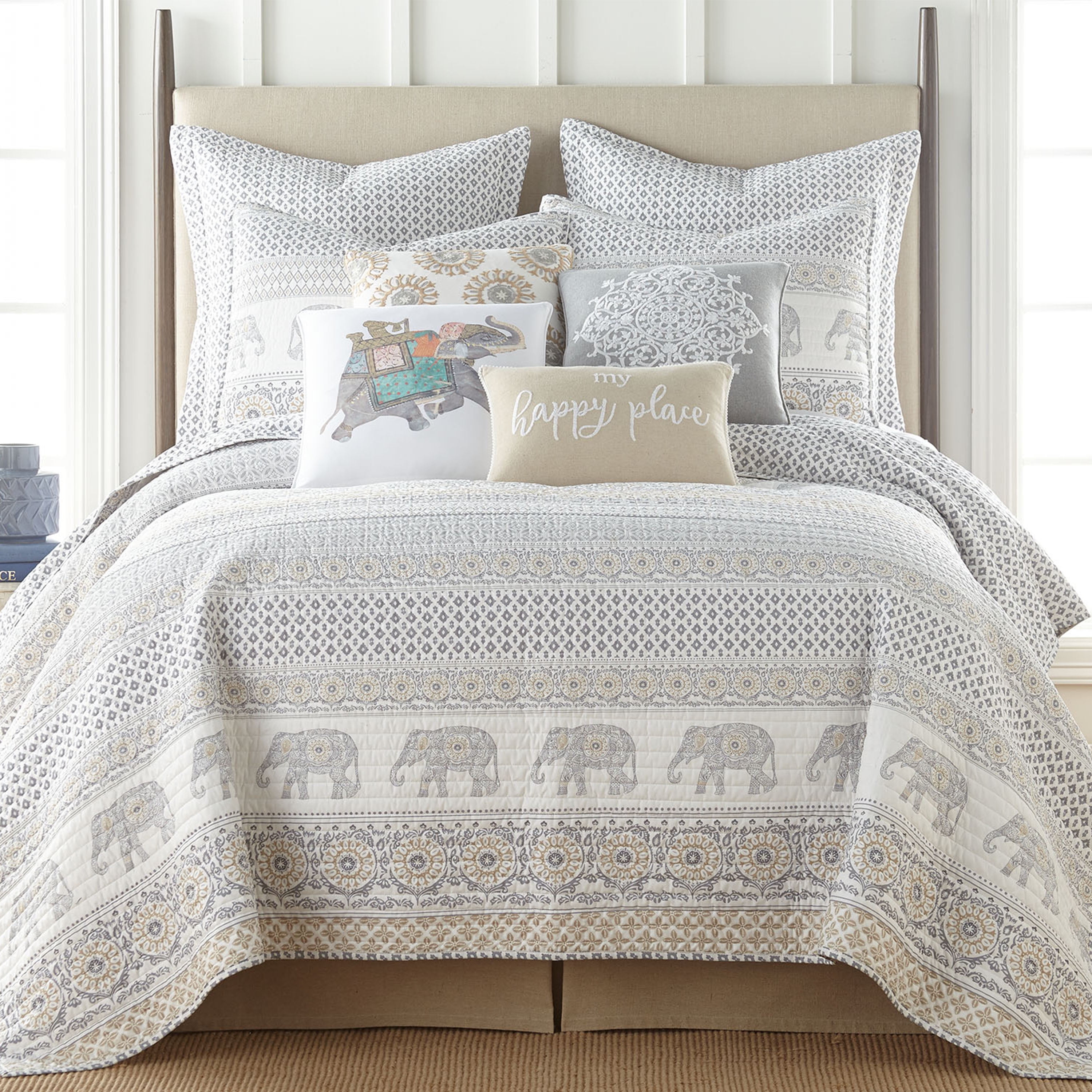 Nacala Twin Gray and Taupe Cotton Quilt Set