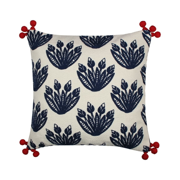 Levtex Home - Nanette - Decorative Pillow (18 x 18in.) - Floral Medallion - Blue Cream and Red