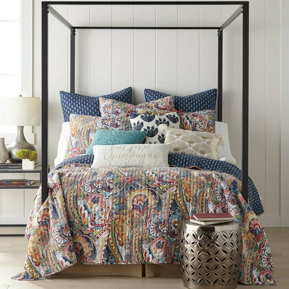 Levtex Home - Nanette Quilt Set - Twin Quilt (68x86in.) + One Standard Pillow Sham (26x20in.) - Bohemian Paisley - Navy, Teal, Green, Red, Gold, Pink - Reversible - Cotton Fabric