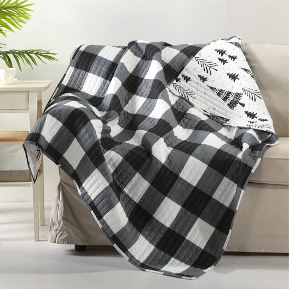 Levtex Home - Northern Star - Quilted Throw - 50x60in. - Christmas Tree - Black and White - Reversible Pattern