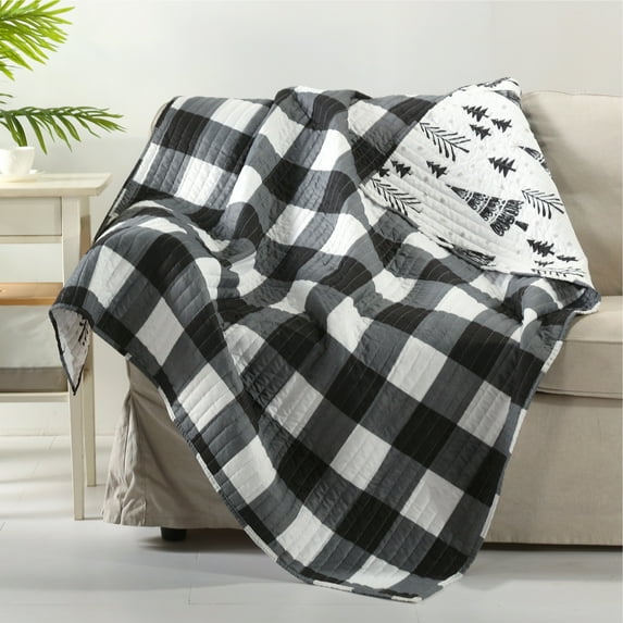 Levtex Home - Northern Star - Quilted Throw - 50x60in. - Christmas Tree - Black and White - Reversible Pattern