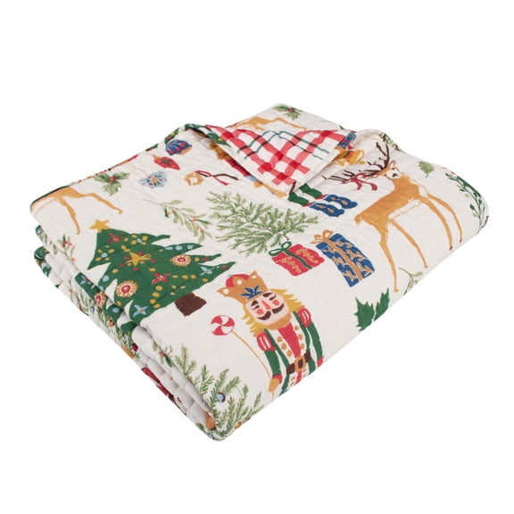 Levtex Home - Nutcracker - Throw - Whimsical Christmas - Red Green White Taupe - Quilted Throw (50x60in.) - Cotton/Polyester