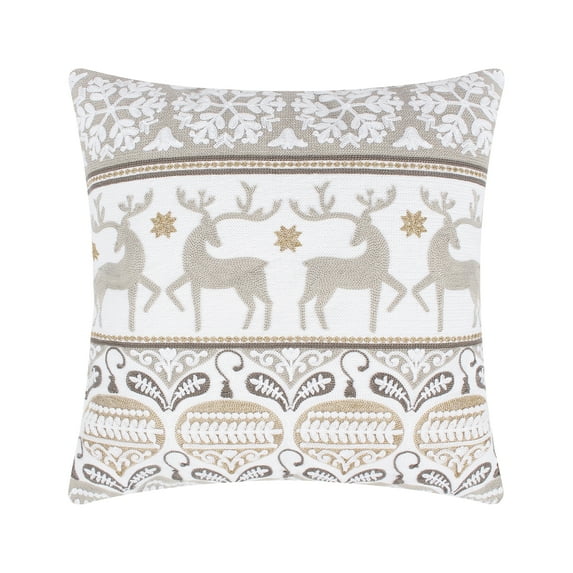 Levtex Home - O Christmas Tree - Decorative Pillow (18x18in.) - Reindeer - Taupe, Cream
