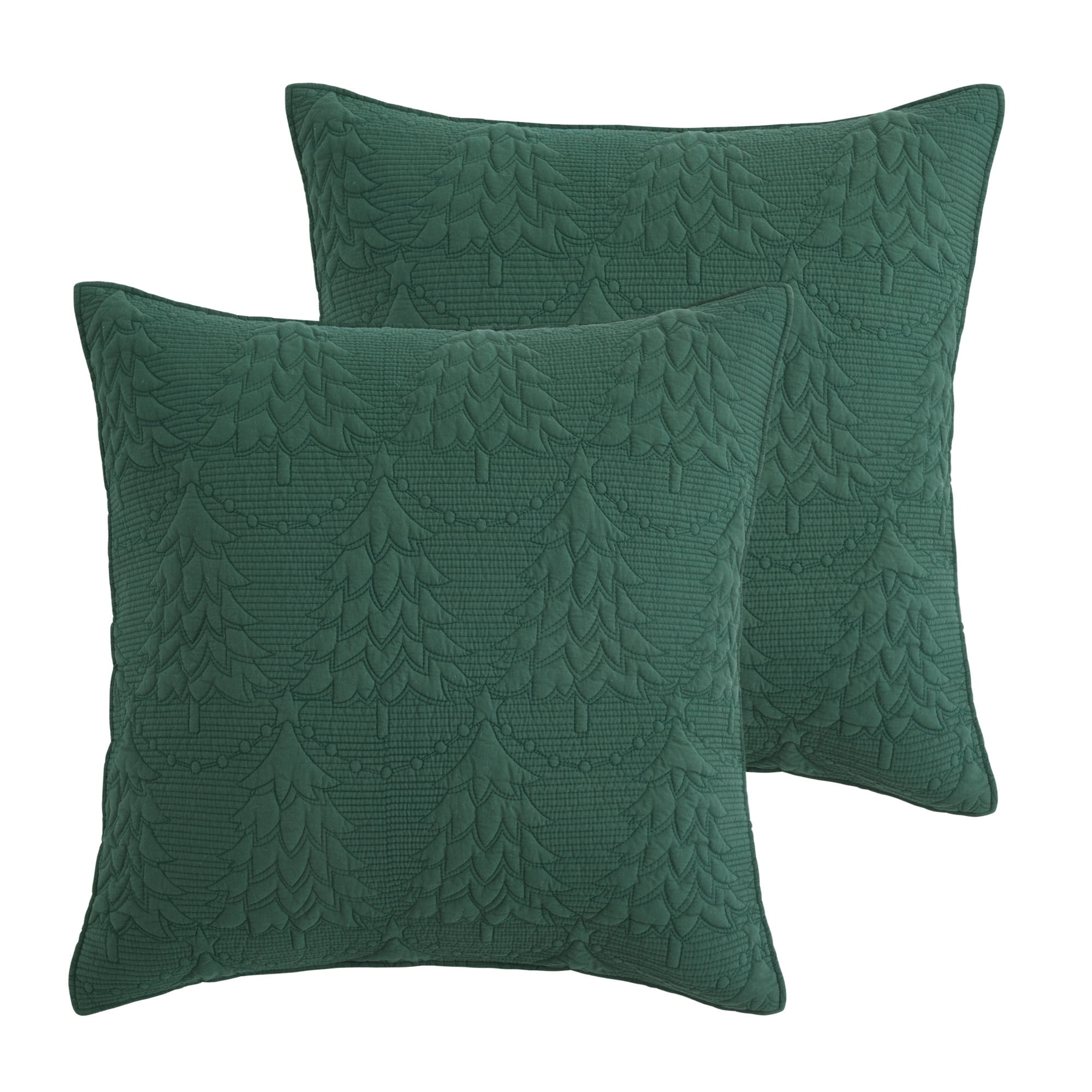 Levtex Home - O Christmas Tree Quilt - Euro Sham Set of 2 - Pine Trees - Green - Quilt (26x26in.) - Reversible - Cotton