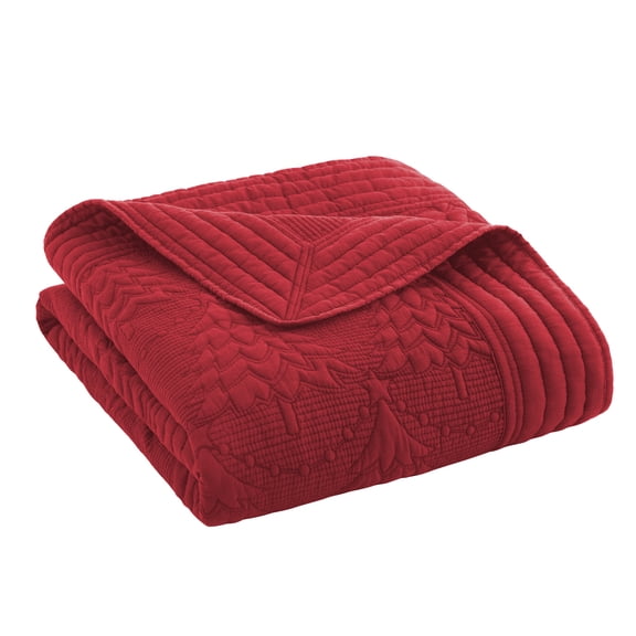 Levtex Home - O Christmas Tree Quilted Throw - Throw (50x60in.) - Red Holiday - Reversible - Cotton