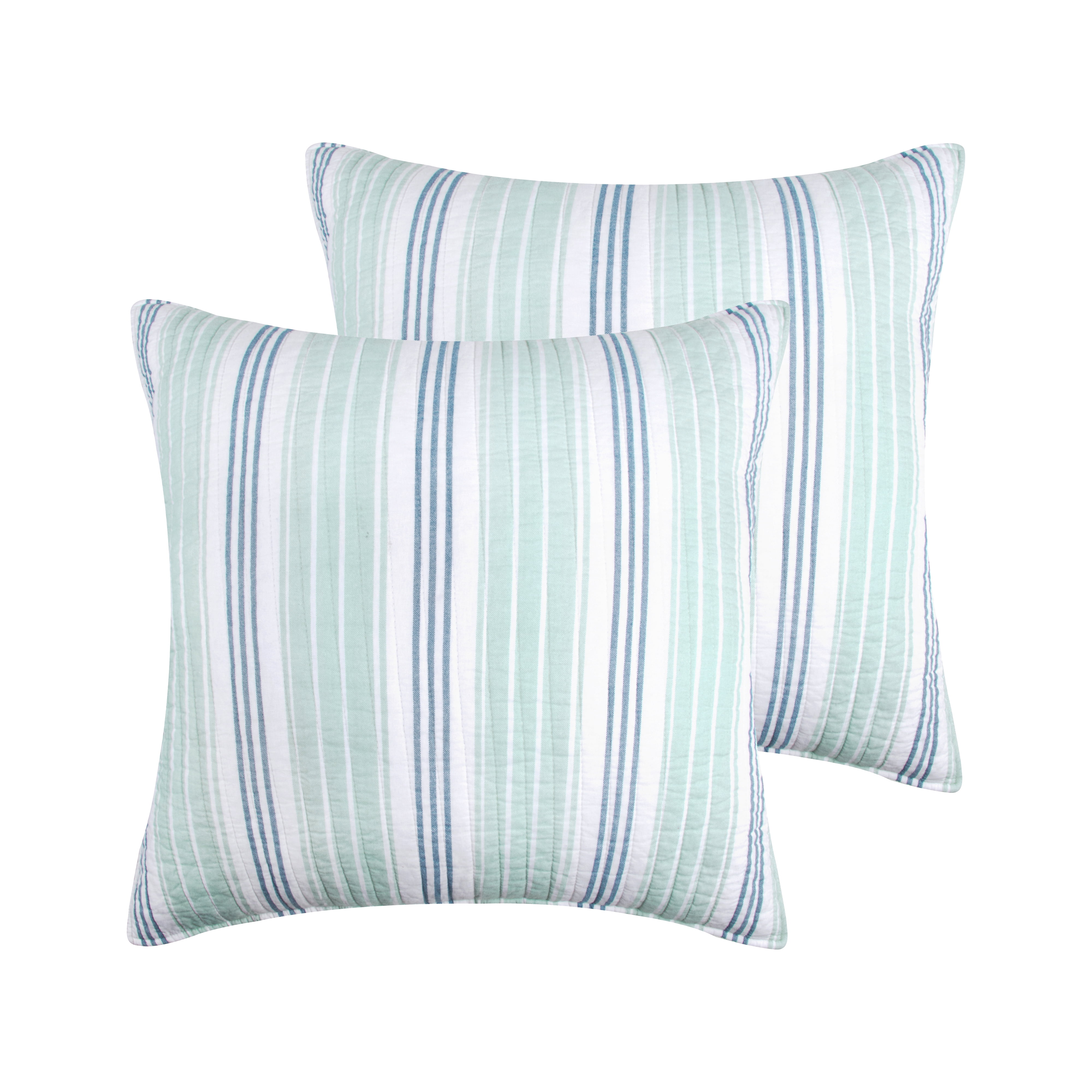Teal and White Cotton Striped Euro Sham Set