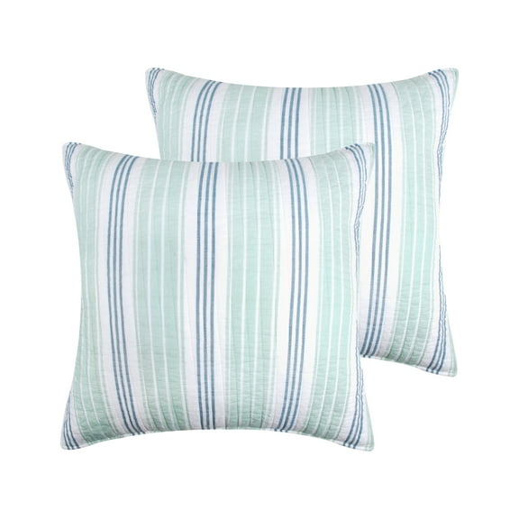 Levtex Home - Ocean Meadow - Euro Sham Set of 2 - Stripe - Teal, Blue and White - (26x26in.) - Reversible - Cotton