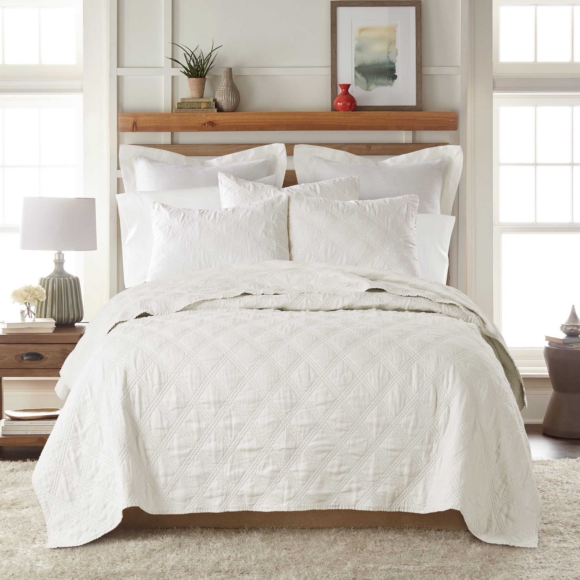 Levtex Home - 100% French Flax Linen Front/100% Cotton Back - King Quilt - French Flax Washed Linen - Cream - Quilt Size (106 x 92in.)