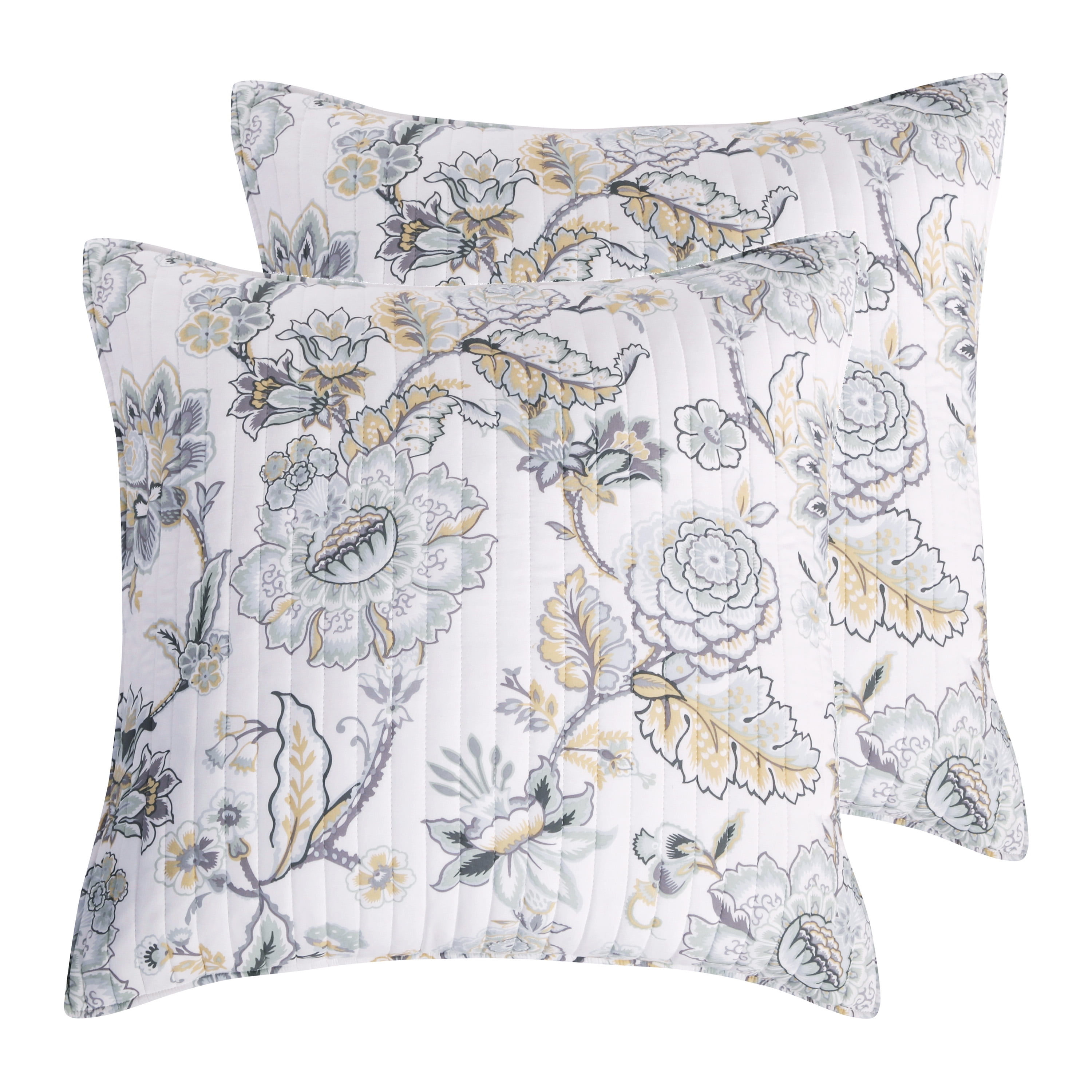 Levtex Home Ophelia 2-Pieces Spa Grey Cream Ochre Floral Quilt Bedding Sets, Euro Sham