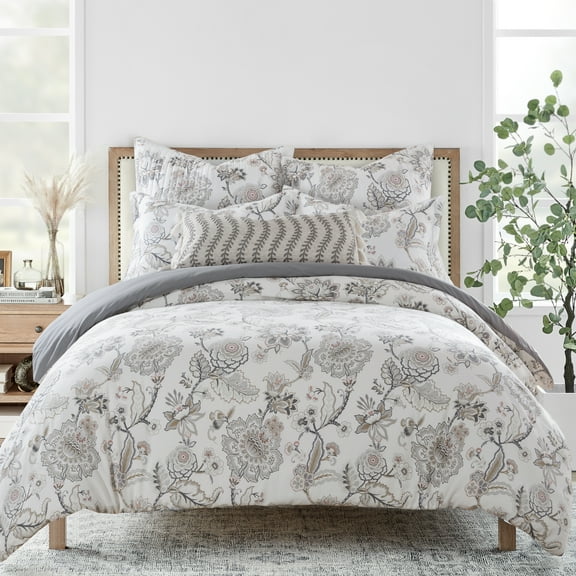 Levtex Home - Ophelia Blush Comforter Set - King Comforter + Two King Pillow Cases - Floral - Taupe Grey Cream Blush - Comforter (106 x 94in.) and Pillow Case (36 x 20in. ) - Rayon