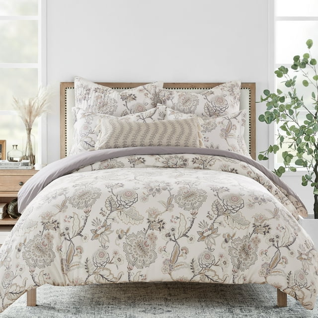 Levtex Home King Size Ophelia Blush Floral Comforter Set Taupe Grey