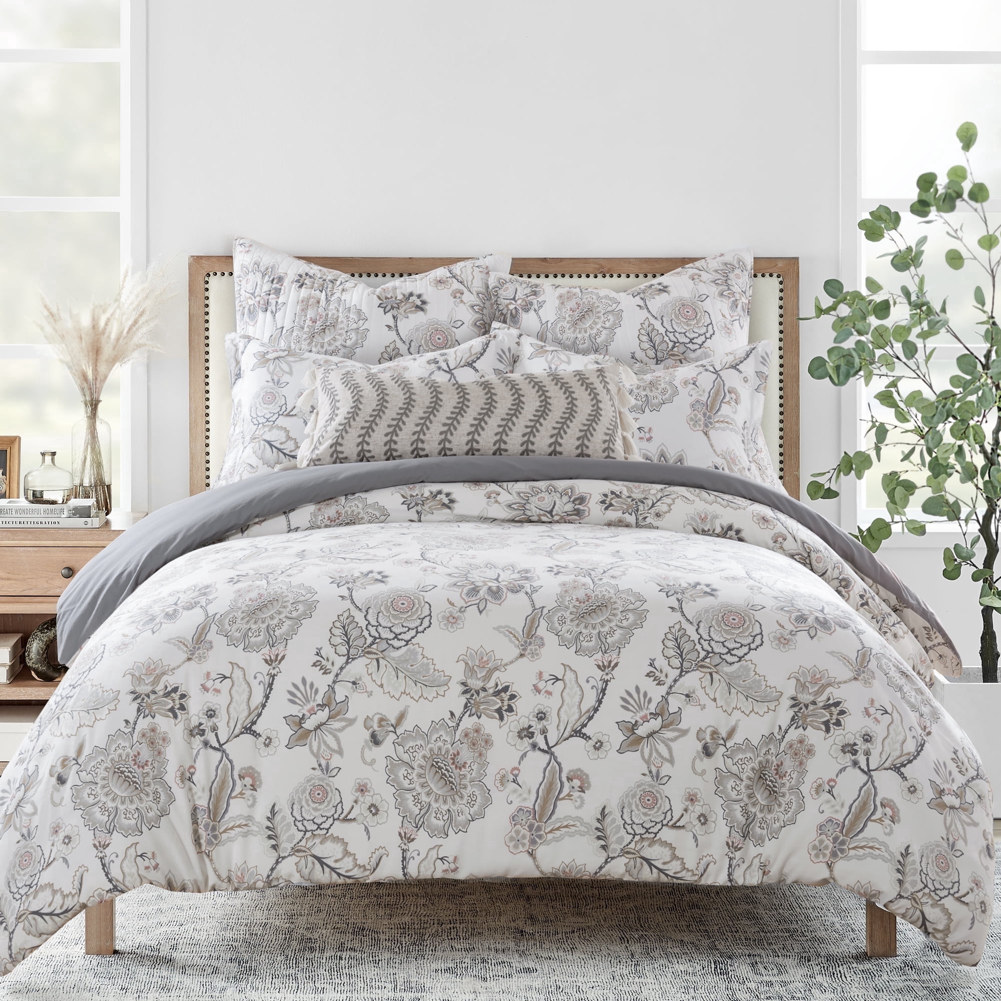 Levtex Home - Ophelia Blush Duvet Cover Set - Full/Queen Duvet Cover + Two Standard Pillow Cases - Floral - Taupe Grey Cream Blush - Duvet Cover (90 x 94in.) and Pillow Case (26 x 20in.) - Rayon