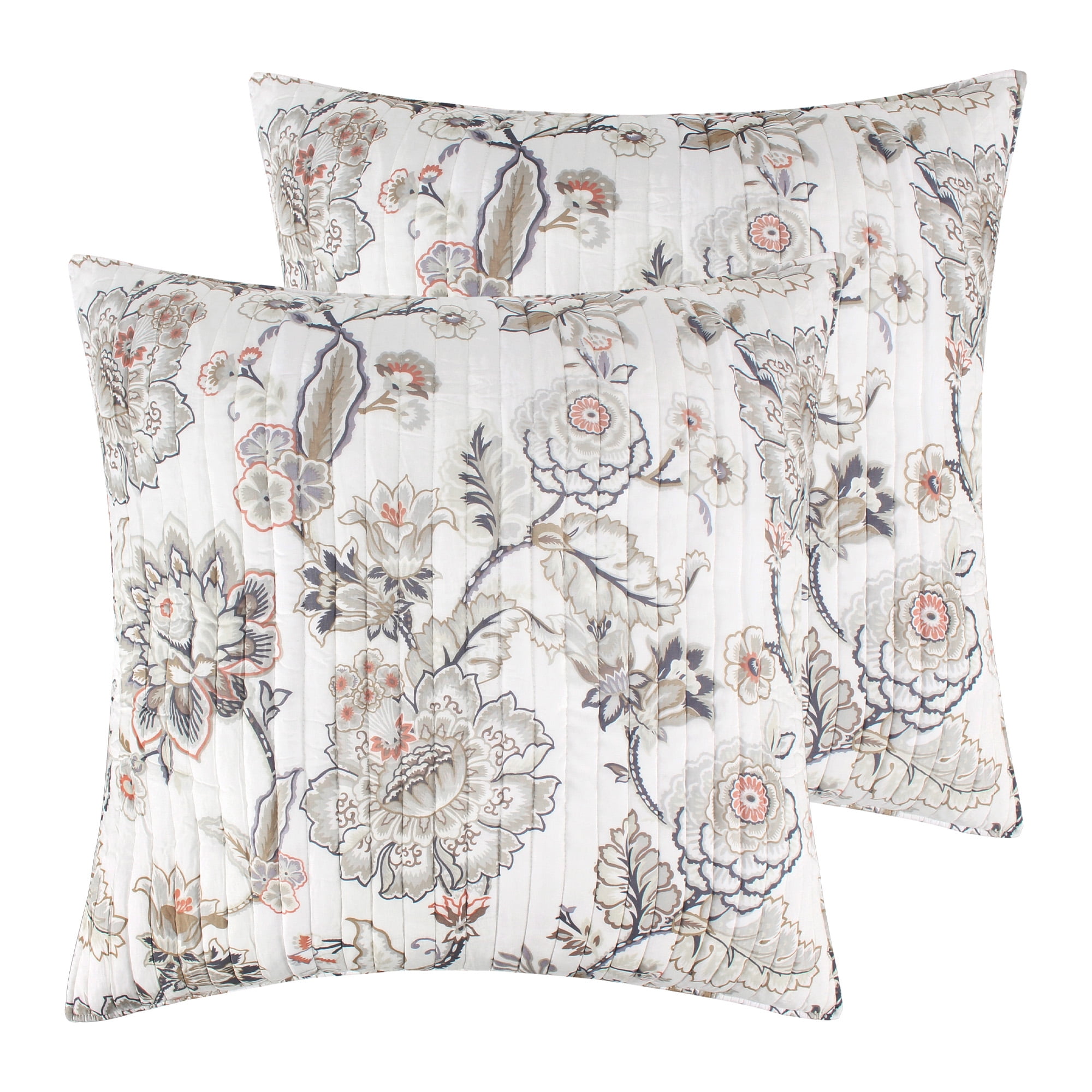 Ophelia Floral Blush and Gray Cotton Euro Sham Set