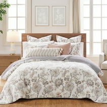 Levtex Home - Ophelia Quilt Set - Twin Quilt and One Standard Sham - Floral - Taupe Grey Cream Blush - Quilt (68x86in.) and Sham (20x26in.) - Reversible - Rayon/Cotton