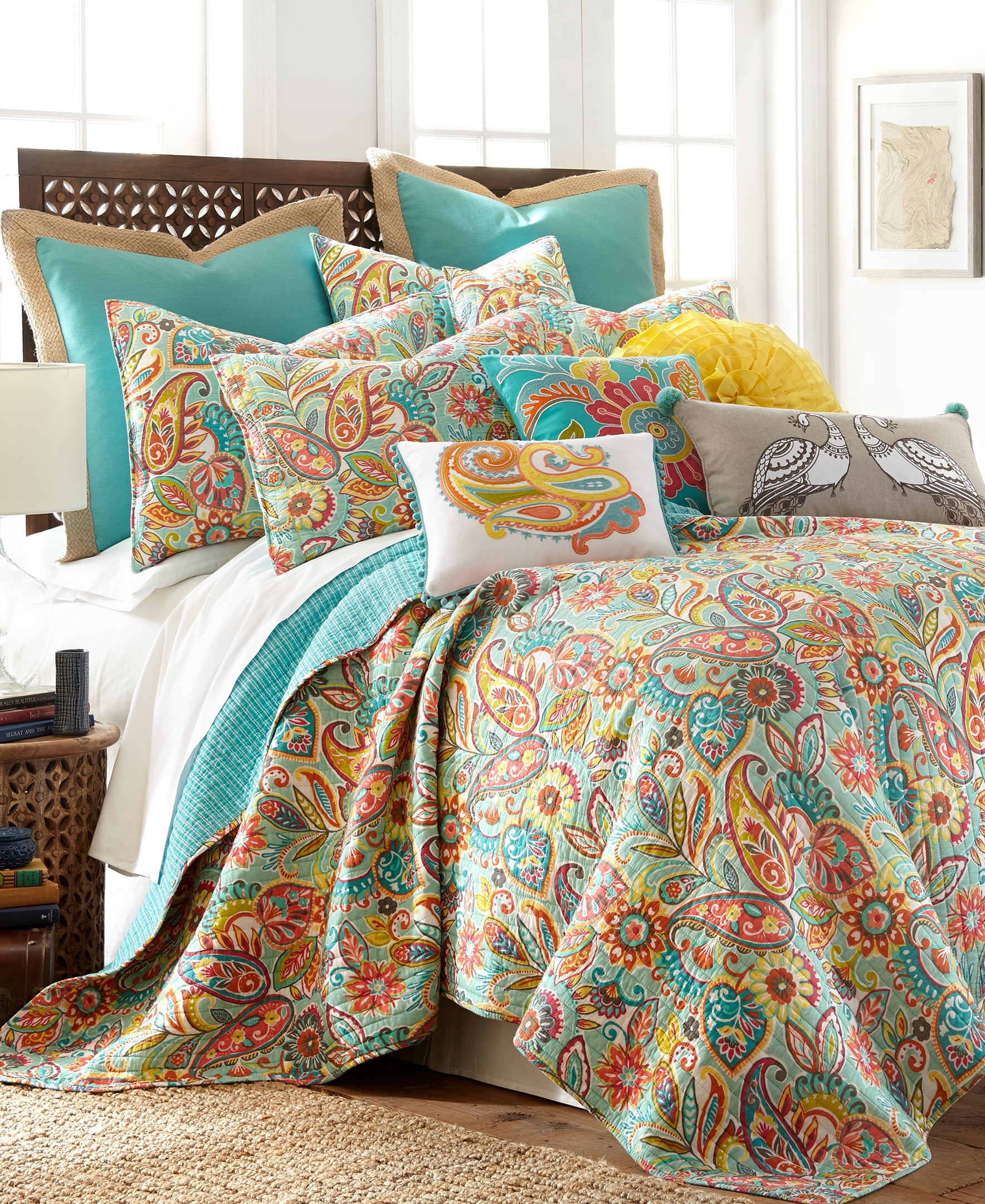 Bright Paisley and Teal Zig-Zag Full Cotton Quilt Set