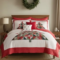 Levtex Home - Patchwork Pine Quilt Set - Twin Quilt and One Standard Sham - Patchwork Bordered - Red Cream Green - Quilt (68x86in.) and Sham (20x26in.) - Reversible - Cotton