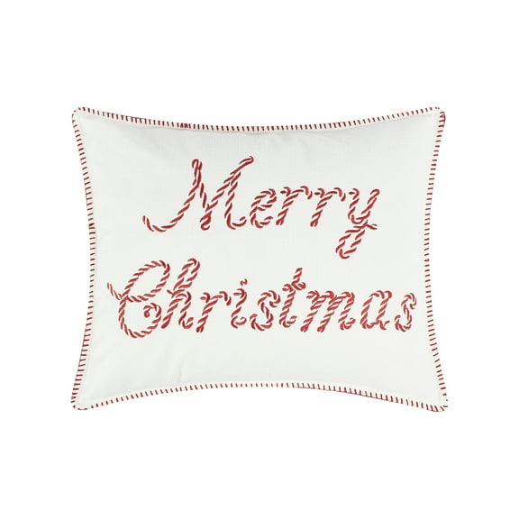 Levtex Home - Peppermint Plaid - Decorative Pillow (14 x 18in.) - Merry Christmas - Red and White