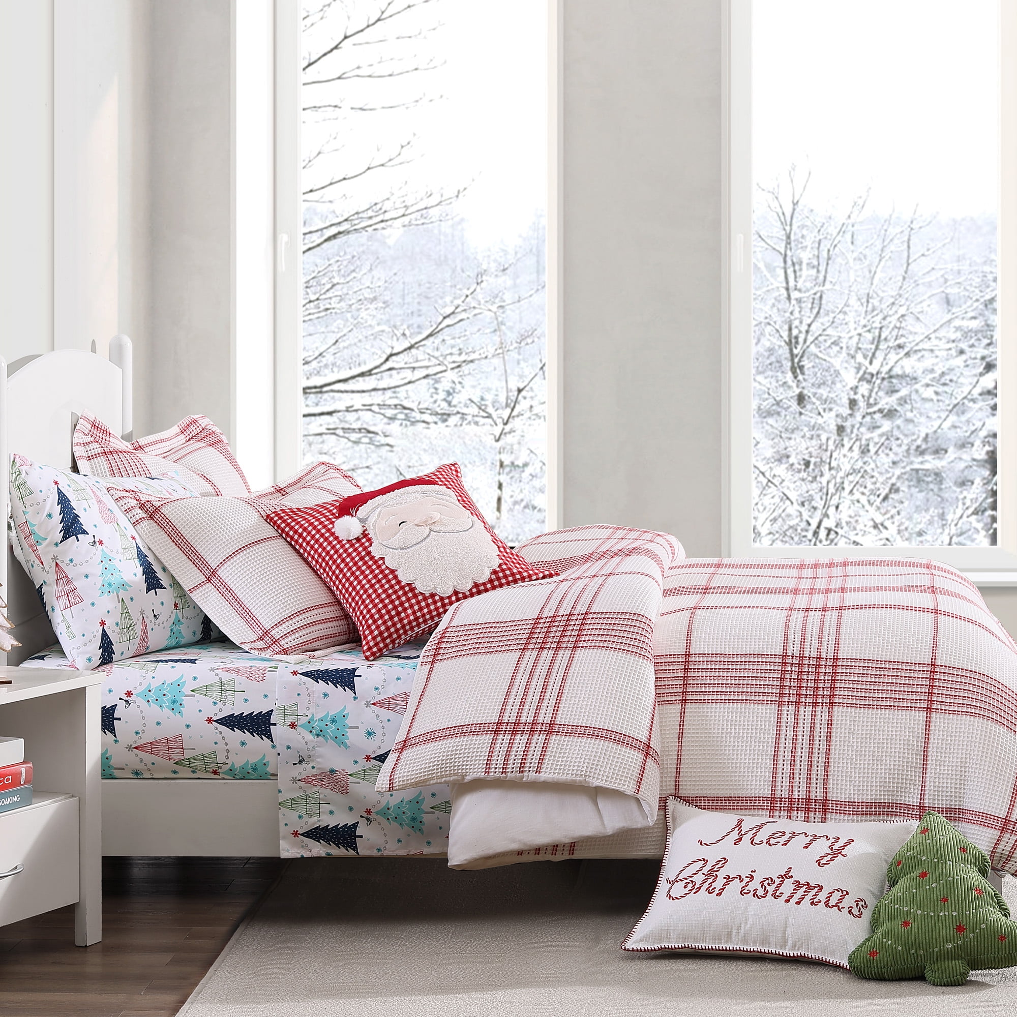 Peppermint Plaid Red and Cream Cotton Twin Duvet Cover Set