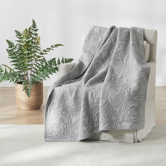 Levtex Home - Perla - Quilted Throw - 50x60in. - Paisley - Grey - Cotton Fabric