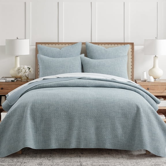 Levtex Home - Pick-Stitch Artisan Chambray Quilt Set - Twin Quilt (68x86in) and 1 Standard Sham - Textured - Reversible - Cotton