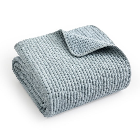 Levtex Home - Pick-Stitch Artisan Chambray Quilted Throw Blanket - 50x60in - Textured - Reversible - Cotton