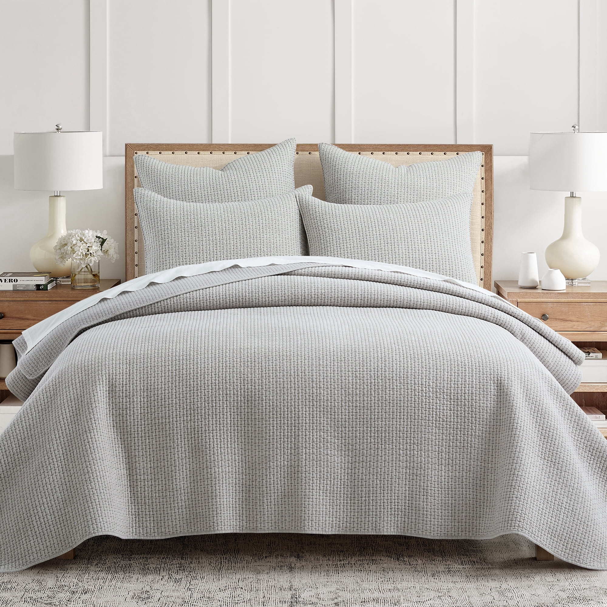Levtex Home - Pick-Stitch Artisan Grey Quilt Set - Full/Queen Quilt (88x92in) and 2 Standard Shams - Textured - Reversible - Cotton